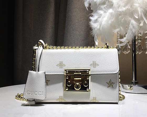 古奇Padlock Bee 蜜蜂烫金印花锁扣链条包