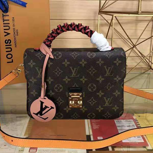 lv经典Monogram帆布POCHETTE METIS手工编织手柄女士