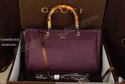 国际<a href=/lady/ target=_blank class=infotextkey>品牌女包</a> 古奇真皮竹节手柄手提包 斜挎女包 323658 323660紫色