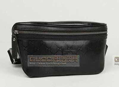 gucci国际品牌黑光PVC拉链腰包饺子包 酷奇男包233269黑防水