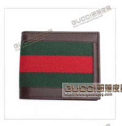 gucci男士钱包 245767 棕色真皮红蓝条双折式