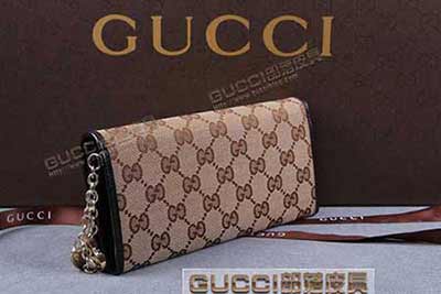 gucci 154185 杏布啡皮 古奇帆布配皮钱包