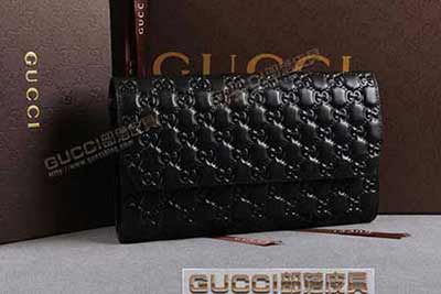 正品代购Gucci古奇钱包男女款长款搭扣手包手机包手拿包 163252黑皮