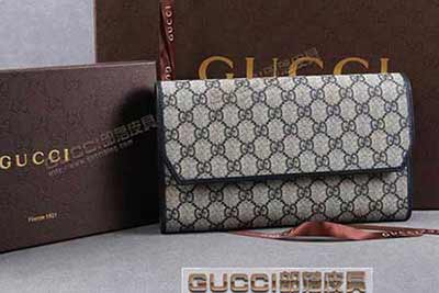 真品Gucci古奇钱包 男女长款搭扣珍珠经典LOGO手拿包 163252蓝