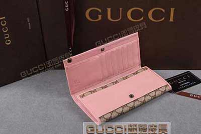 gucci 212109 啡PVC粉红皮 古驰pvc钱包