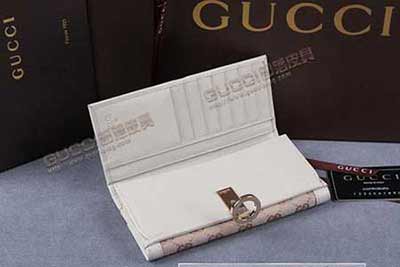 真品GUCCI双G帆布三折长款女士钱包