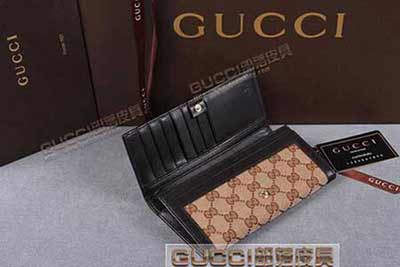 gucci 225833 杏布啡皮 古奇帆布配皮钱包