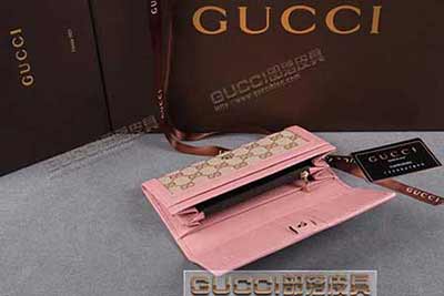 gucci 225833 浅杏布粉红皮 女士帆布钱包