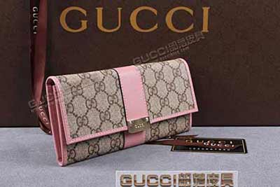 gucci 233028 啡PVC粉红皮 古驰pvc钱包