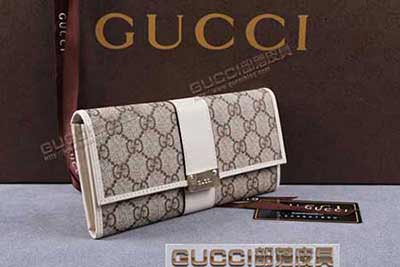 gucci 233028 啡PVC米白皮 古奇pvc钱包