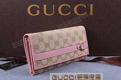 gucci 295616 浅杏布粉红皮 女士帆布钱包