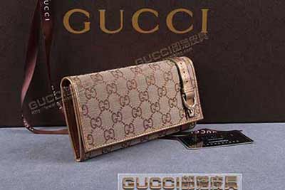 gucci 309756 金丝布青铜皮 古奇帆布配皮钱包