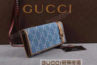 gucci 309756 蓝牛仔布青铜皮 古奇帆布配皮钱包