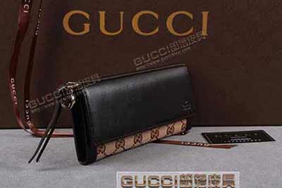 gucci 323396 杏布啡皮 古奇帆布配皮钱包