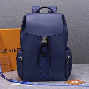 LV双肩背包M30417 路易威登蓝色配皮老花双肩包容量充足炸街毕备