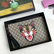 原单出品 猫头印花GG Supreme高等帆布手包 图案已成为品牌标志之一 印花装饰于 纤薄手包的中央 可拆卸意大利皮制腕带 w30xh20xd1.5cm 473904猫头黑皮