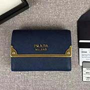 PRADA女士短款翻盖钱夹 专柜新款式 官网同步 1MH840 宝蓝长包条五金 意大利高等原单十字纹牛皮质感极好 进口黄铜厚金电镀金属五金配件 质量手感一流 长12cm高8.5cm