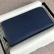 PRADA新款单拉链钱包 专柜新同色标志 经典之作 官网同步 1ML506 宝蓝同色标志 意大利高等原单十字纹牛皮质感极好 长20cm高10.3cm