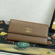 354496 GG二折款走马线新款杏布 高等牛皮 19x10.5x2.5cm 全皮棕配卡其色