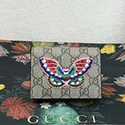 456866 GG新款绣花蝴蝶卡包 高等意大利牛皮 私订五金精湛做工 专柜同步 杏PVC棕色 11x7.5x3cm