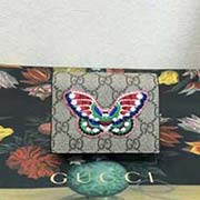 456866 GG新款绣花蝴蝶卡包 高等意大利牛皮 私订五金精湛做工 专柜同步 杏PVC玫瑰红 11x7.5x3cm