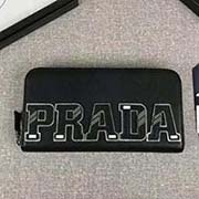 PRADA男士单拉链钱包 专柜新款式 官网同步 2ML317 黑色 意大利高等原单十字纹牛皮质感极好 特别的大字唛设计凸显个性
