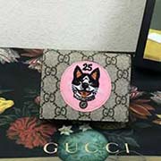 499380 GG新款狗头刺绣卡包 高等意大利进口牛皮 logo压唛油边 专柜同步 11x8x2.5cm 粉色狗头大红皮