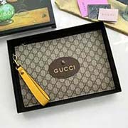 原单出品 米色GG Supreme高等帆布手包 椭圆形Gucci皮革标签 配以虎头图案 可拆卸意大利皮制腕带 w30xh20xd1.5cm 473956啡色