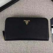 PRADA经典款单拉链钱包 经典之作 1ML506 黑色散字唛 意大利高等原单十字纹牛皮质感极好 进口镀金金属五金配件 长20cm高10cm