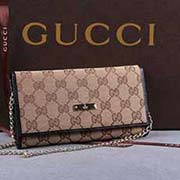 gucci 170426 杏布啡皮 珍珠 古奇帆布配皮钱包