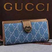 Gucci/古奇 经典双G帆布拼皮双面三折长款女钱包/皮