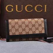 gucci 225833 杏布啡皮 古奇帆布配皮钱包