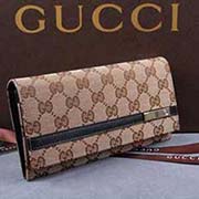 gucci 233112 杏布啡皮 古奇帆布配皮钱包