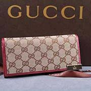 gucci 257015 杏布玫红皮 古奇帆布配皮钱包