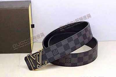 LV潮款纯牛皮裤带 真品男士皮带真皮纯铜扣女士腰带L43012