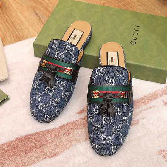 gucci经典女鞋，经典双G字母交织图案原版马銜扣