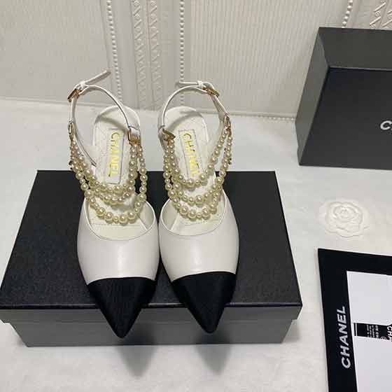CHANE大品牌鞋女鞋，专柜新款高跟珍珠鞋