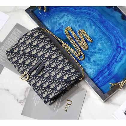 Dior Oblique大手拿包:蓝色小母牛皮与金色金属的精良结合!