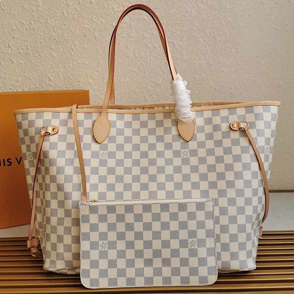 LV 容量大且时尚Damier Ebène帆布 Neverfull大号手袋N41357
