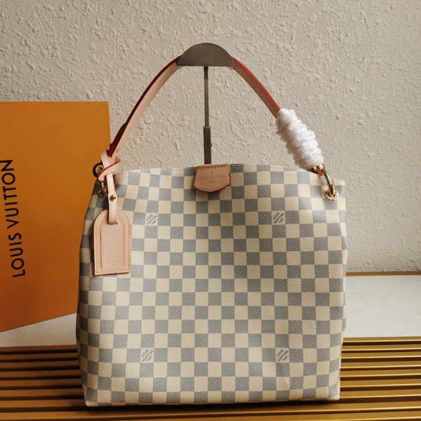 LV清新Damier Azur 帆布GRACEFUL小号手袋N42249白格