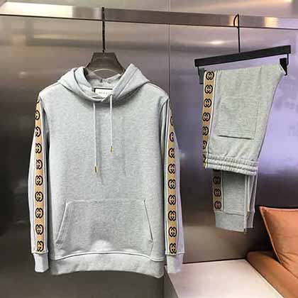 欧洲站大品牌刺绣连帽卫衣GUCC男士秋季潮流条纹织带装饰卫衣