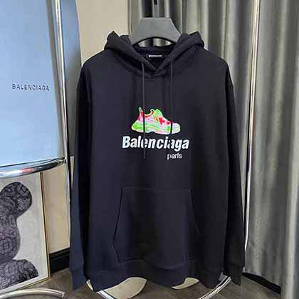巴黎世家男时尚秋冬季新款休闲纯色外套 大品牌连帽抽绳卫衣