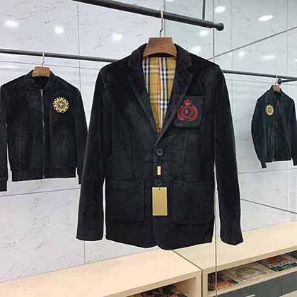 Burberry男士西服外套 巴宝莉男士西服定制胸前精工刺绣标识