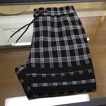 TB秋冬新品品牌l格纹织带散腿休闲长裤