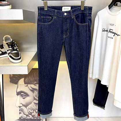 国际国际品牌男牛仔裤 古奇冬季厚款高等直筒宽松时尚休闲裤