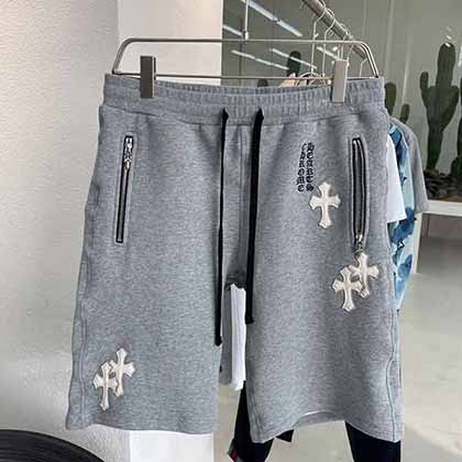 国际大品牌男装品牌克罗心新款拼皮十字花休闲牛仔短