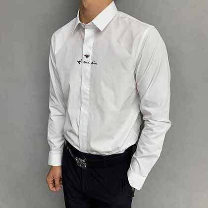 Dior男士白色衬衫，潮流logo刺绣长