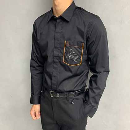 欧洲大品牌男装 爱马仕品牌潮流logo刺绣长袖衬衫