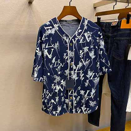 LV驴家夏季男士衬衫,新款麦穗系列牛仔短袖棒球衫!