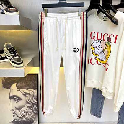 奢华经典品牌Gucc古驰夏季织带logo设计休闲裤